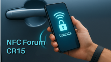 A car door is opened with a mobile device that is certified for NFC Forum CR15
