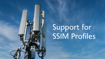 Base station in front of a blue sky with text "Support for SSIM Profiles"