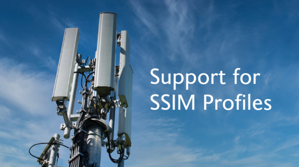 Base station in front of a blue sky with text "Support for SSIM Profiles"