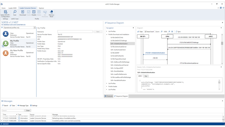 eUICC Profile Manager use in Consumer Devices environment Screenshot of the eUICC Profile Manager supporting the Remote SIM Provisioning of consumer devices