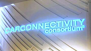 Car Connectivity Consortium logo is projected onto a wall at the Members Meeting in Croatia